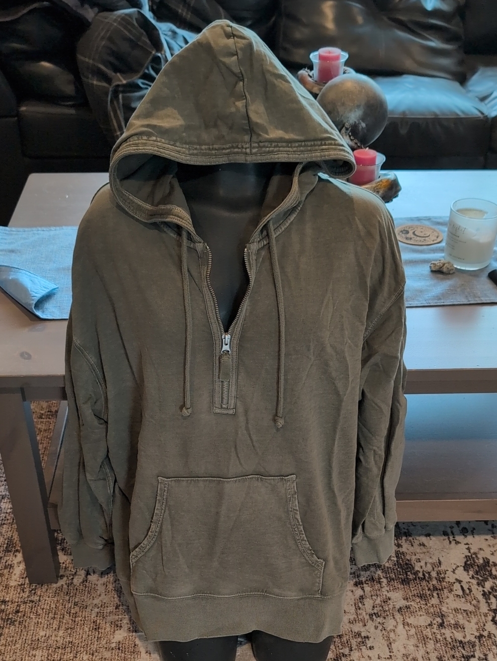 aerie Olive Green Zip-Up Hooded Sweater